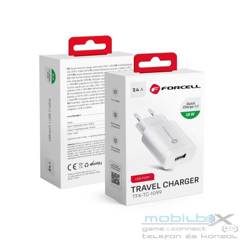 FORCELL F-ENERGY TFK-TC-1099 travel charger USB A QC3.0 2,4A 18W white