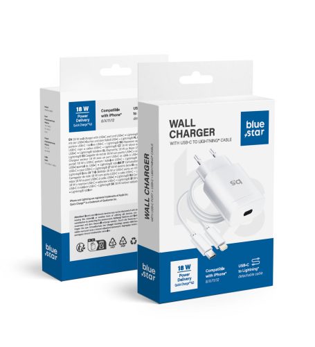 BLUE STAR travel charger Type C + cable Type C to Lightning PD QC4.0 3A 18W TFK-TC-1099C white