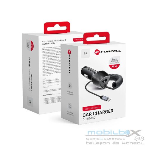 FORCELL F-ENERGY Carbon CC50-1AC car charger USB A with cable Type C PD QC3.0 3A 38W black
