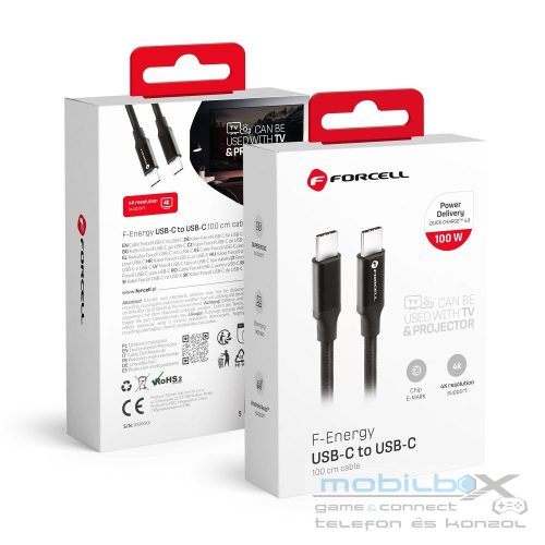 FORCELL F-ENERGY C391 cable Type C to Type C PD QC4.0 5A 100W E-mark / 4K / Thunderbolt / 20Gbit/s 1 m black