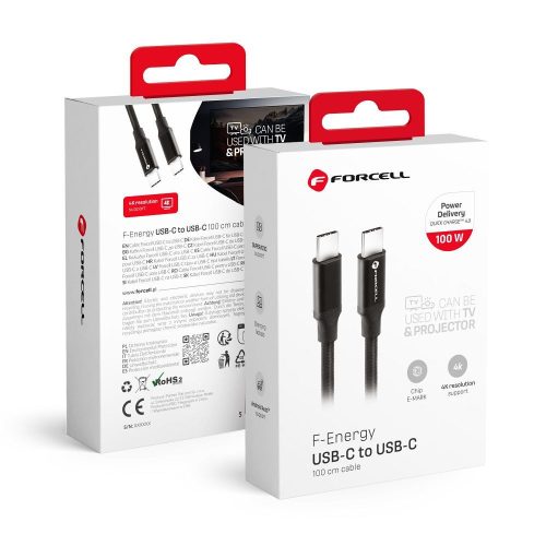 FORCELL F-ENERGY C391 cable Type C to Type C PD QC4.0 5A 100W E-mark / 4K / Thunderbolt / 20Gbit/s 1 m black
