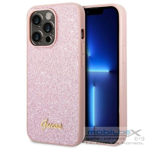 GUESS case for IPHONE 14 Pro Max GUHCP14XHGGSHP (Glitter Flakes Script Metal Logo) pink