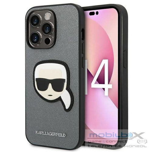 KARL LAGERFELD case for IPHONE 14 Pro KLHCP14LSAPKHG (Saffiano With Karl Head Patch) silver