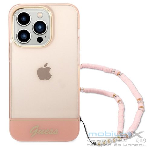 GUESS case for IPHONE 14 Pro Max GUHCP14XHGCOHP (IML Electro Cam w. Strap Translucent) pink