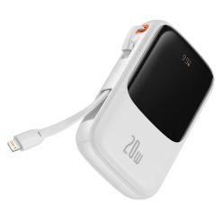   BASEUS powerbank 10 000 mAh with built-in cable Lightning + cable USB A to Type C PD QC3.0 3A 20W PPQD020002 white