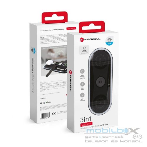 FORCELL F-ENERGY Ellipse wireless charger 3in1 compatible with Apple Qi QC 15W black