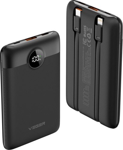 VEGER powerbank 10000 mAh with built-in cables Type C / Lightning PD QC3.0 2A 22,5W C11 (W1170) black