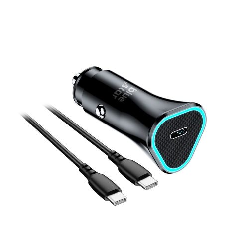 Car charger Blue Star USB C QC3.0 PD AFC 3A 20W + cable USB C do USB C black