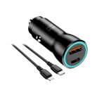 Car charger Blue Star USB C + USB A QC3.0 PD AFC PPS 3A 25W + cable USB C do Lightning black