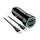 Car charger Blue Star USB C + USB A QC3.0 PD AFC PPS 3A 30W + cable USB C do USB C black