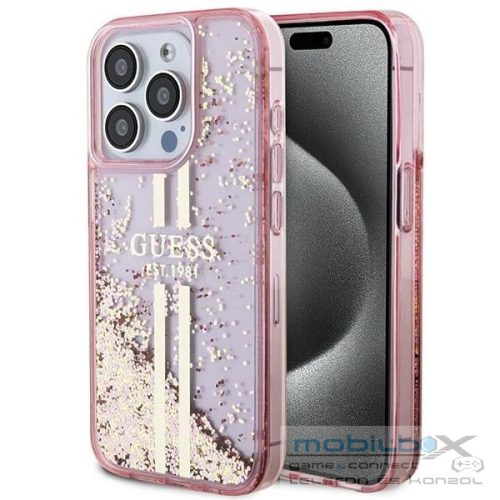 GUESS case for IPHONE 15 Pro GUHCP15LLFCSEGP (Liquid Glitter Gold Stripes) pink