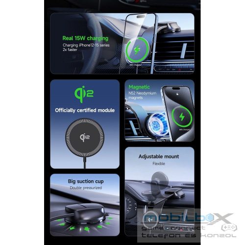 DUZZONA V4 - Dashboard Car Holder with Magnetic Wireless Charger 15W (Compatible with MagSafe and Qi2 charging)