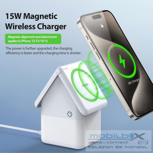 W20 4-in-1 House-shaped Magnetic Wireless Charger Stand 15W White