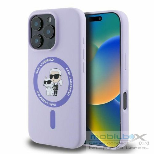 KARL LAGERFELD case for IPHONE 16 Pro Max compatible with MagSafe KLHMP16XSCMKCRHU (Silicone KC Body Ring) purple
