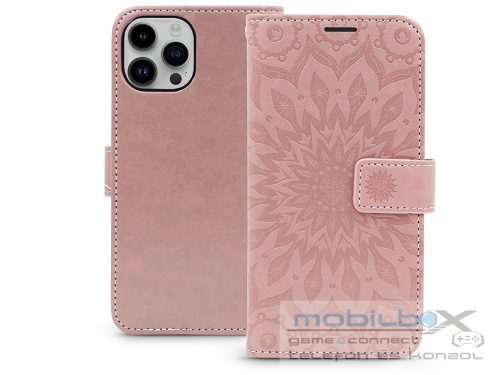 Apple iPhone 15 Pro oldalra nyíló tok - Mezzo Book Flip - mandala rose gold