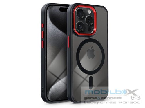 Apple iPhone 15 Pro szilikon hátlap - Edge Mag Cover - fekete/piros/átlátszó