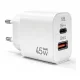 Hálózati töltő adapter, 45W, USB aljzat, USB Type-C aljzat, gyorstöltés, PD