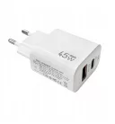 Hálózati töltő adapter, 45W, USB aljzat, USB Type-C aljzat, gyorstöltés, PD