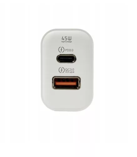 Hálózati töltő adapter, 45W, USB aljzat, USB Type-C aljzat, gyorstöltés, PD