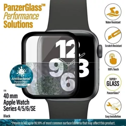 PanzerGlass Hajlított Antibakteriális Edzett Üveg Apple Watch 4/5/6/SE - 40mm - Fekete üvegfólia