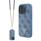 iPhone 16 Pro Kék Eredeti GUESS bőrtok fém logós strasszköves crossbody GUHCP16LP4TDSCPB