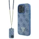 iPhone 16 Pro Kék Eredeti GUESS bőrtok fém logós strasszköves crossbody GUHCP16LP4TDSCPB