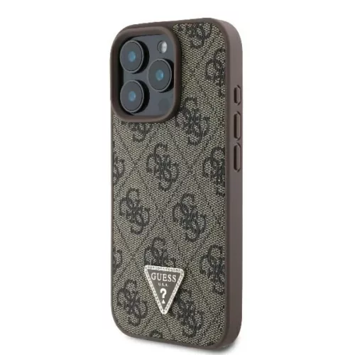 iPhone 16 Pro Barna Original Case GUESS Hardcase Leather 4G Triangle Strass Magsafe GUHCP16LP4TDPW tok