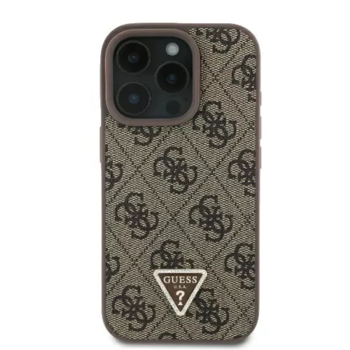 iPhone 16 Pro Barna Original Case GUESS Hardcase Leather 4G Triangle Strass Magsafe GUHCP16LP4TDPW tok