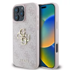 iPhone 16 Pro rózsaszín Guess PU 4G Metal Logo tok