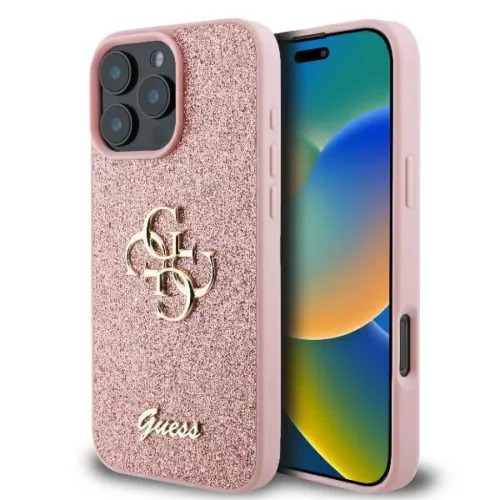 iPhone 16 Pro rózsaszín Original Case GUESS keménytok Rögzített Csillogó Nagy 4G GUHCP16LHG4SGp