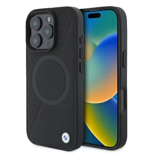 iPhone 16 Pro Fekete BMW Eredeti Tok kemény tok Signature Bőr Fél Textúrált & Kör MagSafe BMHMP16L23RTPK