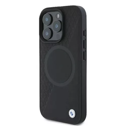 iPhone 16 Pro Fekete BMW Eredeti Tok kemény tok Signature Bőr Fél Textúrált & Kör MagSafe BMHMP16L23RTPK