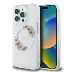   iPhone 16 Pro átlátszó Eredeti GUESS IML Flowers Wreath Magsafe GUHMP16LHFWFCT tok