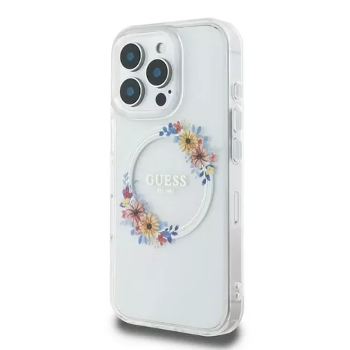 iPhone 16 Pro átlátszó Eredeti GUESS IML Flowers Wreath Magsafe GUHMP16LHFWFCT tok
