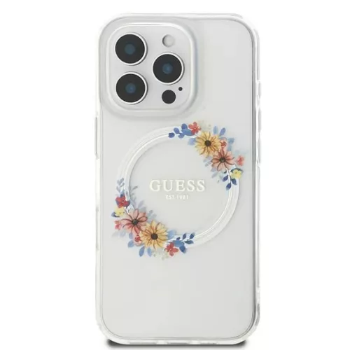iPhone 16 Pro átlátszó Eredeti GUESS IML Flowers Wreath Magsafe GUHMP16LHFWFCT tok