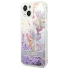 Guess GUHCP14MLFLSU iPhone 14 Plus 6.7 "lila keménytok Flower Liquid Glitter