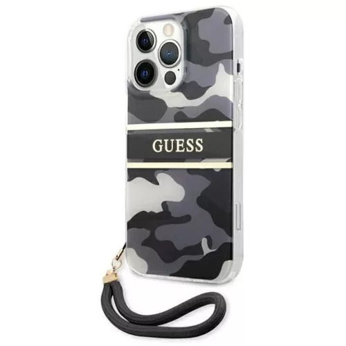 Guess GUHCP13XKCABBK iPhone 13 Pro Max 6.7" fekete/fekete kemény tok Camo Strap Collection