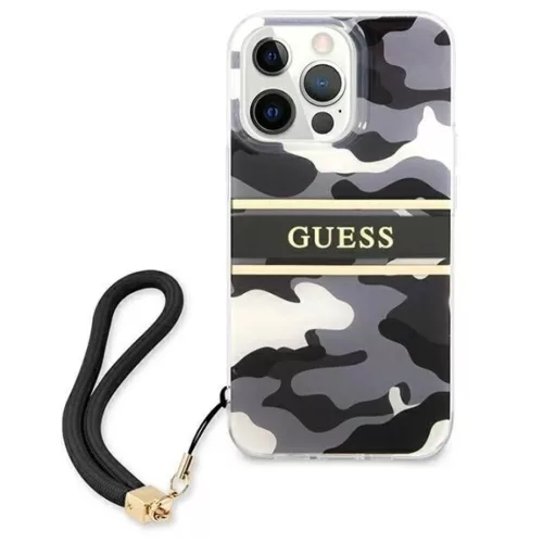 Guess GUHCP13XKCABBK iPhone 13 Pro Max 6.7" fekete/fekete kemény tok Camo Strap Collection