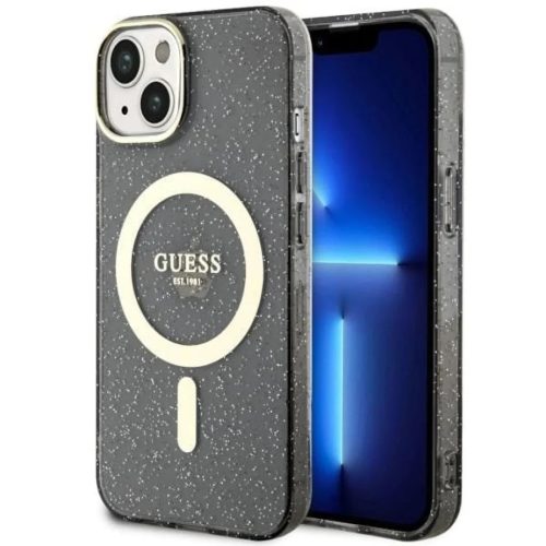 Guess GUHMP14MHCMCGK iPhone 14 Plus 6.7" fekete/fekete kemény tok Glitter Gold MagSafe tok