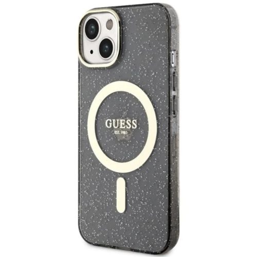 Guess GUHMP14MHCMCGK iPhone 14 Plus 6.7" fekete/fekete kemény tok Glitter Gold MagSafe tok