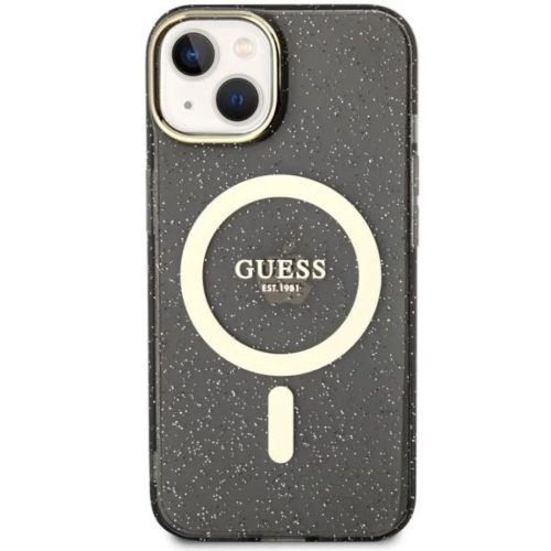 Guess GUHMP14MHCMCGK iPhone 14 Plus 6.7" fekete/fekete kemény tok Glitter Gold MagSafe tok