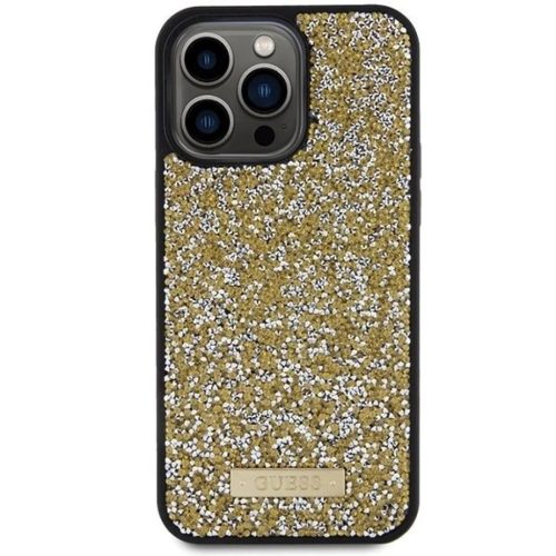 Guess Rhinestone Metal Logo tok iPhone 15 Pro Max - sárga