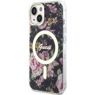 Guess Flower MagSafe tok iPhone 14-hez - fekete