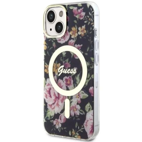Guess Flower MagSafe tok iPhone 14-hez - fekete