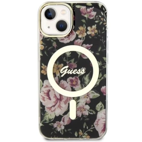 Guess Flower MagSafe tok iPhone 14-hez - fekete