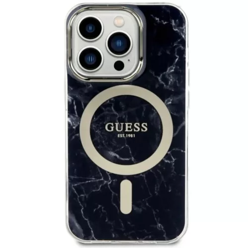 Guess GUHMP14XPCUMAK iPhone 14 Pro Max 6.7" fekete/fekete kemény tok Marble MagSafe