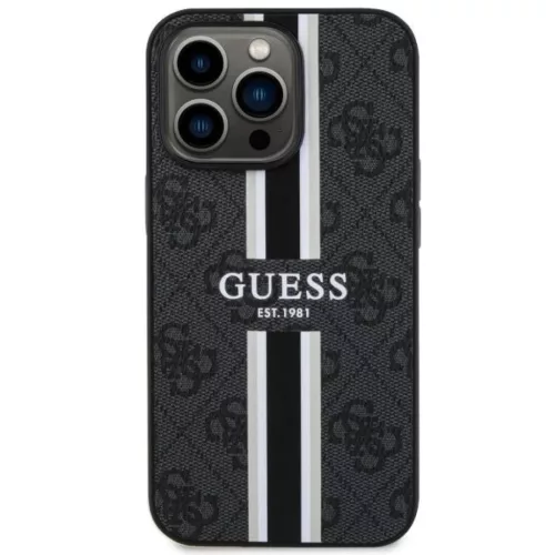 Guess GUHMP13XP4RPSK iPhone 13 Pro Max 6.7" fekete/fekete kemény tok 4G Printed Stripes MagSafe tok
