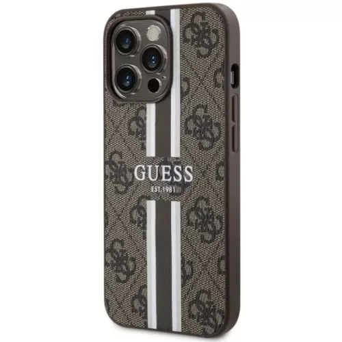 Guess GUHMP13XP4RPSW iPhone 13 Pro Max 6.7" barna/barna keménytok 4G Printed Stripes MagSafe tok