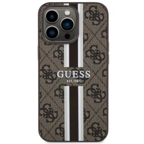 Guess GUHMP13XP4RPSW iPhone 13 Pro Max 6.7" barna/barna keménytok 4G Printed Stripes MagSafe tok