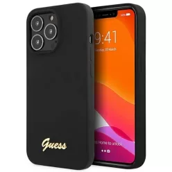   Guess GUHCP13XLSLMGBK iPhone 13 Pro Max 6.7" fekete/fekete hardcase Szilikon Script Arany Logó tok